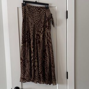 Lauren Ralph Lauren 100% Silk Brown Geometric A-Line Skirt